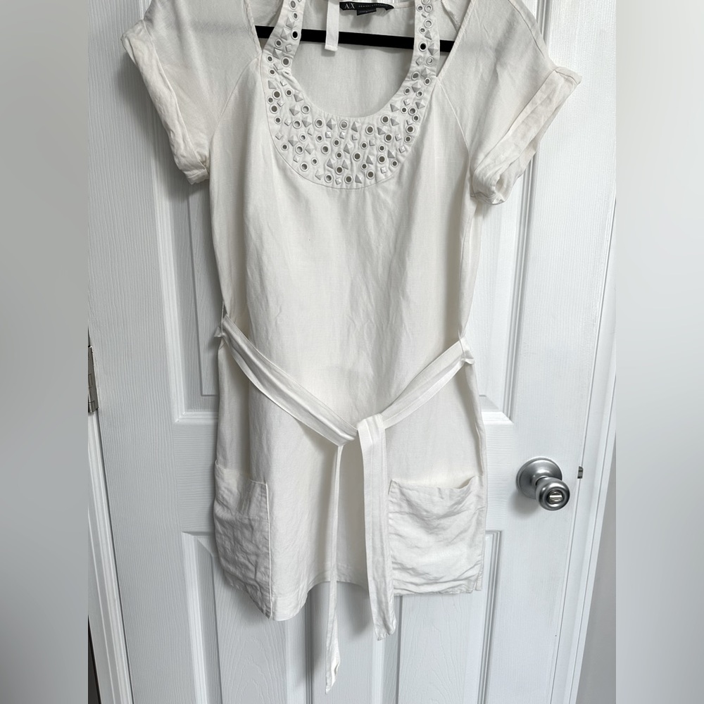 Armani Exchange linen silk white dress